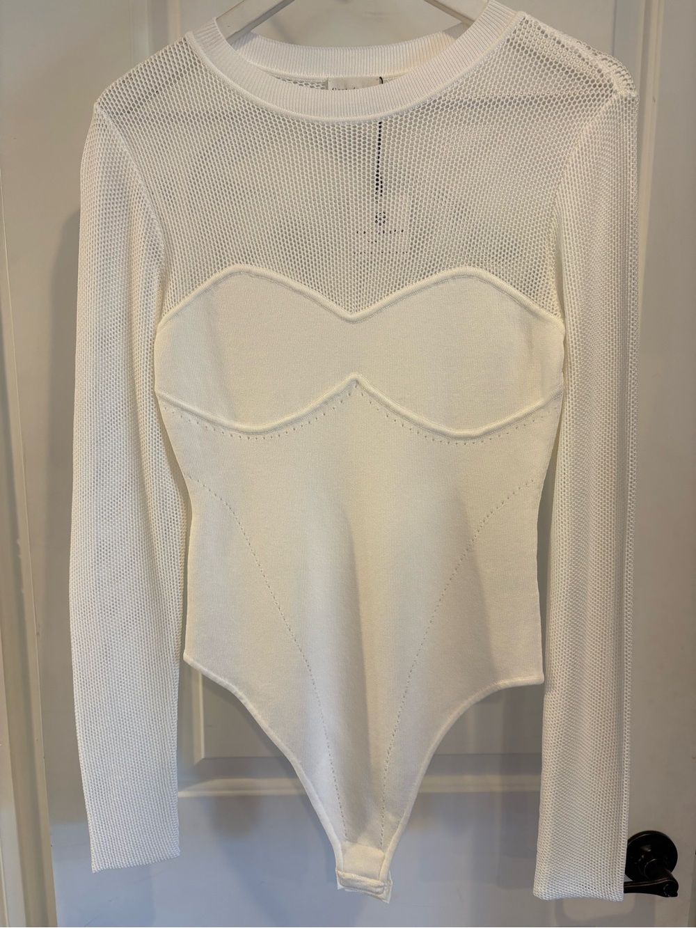 Fleur du Mal White Long-Sleeve Mesh Bodysuit